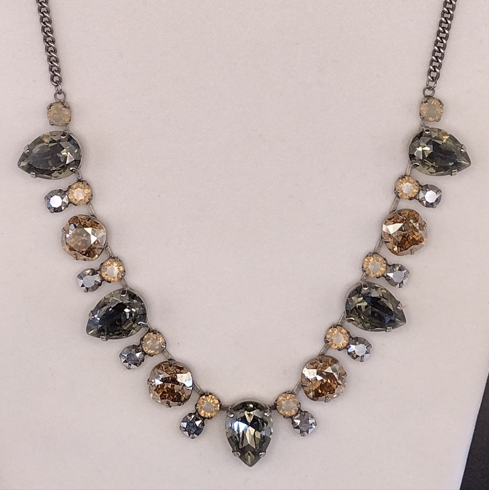 Sorrelli Citrine Green Amethyst Silver Metallic Crystals Opalite Necklace